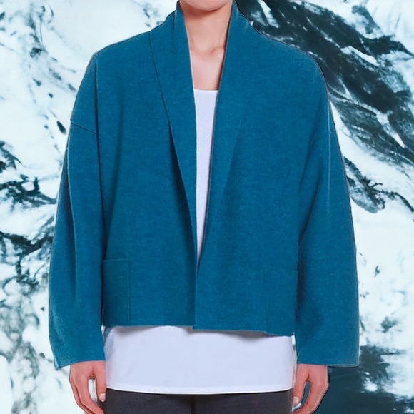 $298 Eileen Fisher Boiled Wool Kimono Sweater Medium 10 12 Oversized Nike Blue - Picture 1 of 16
